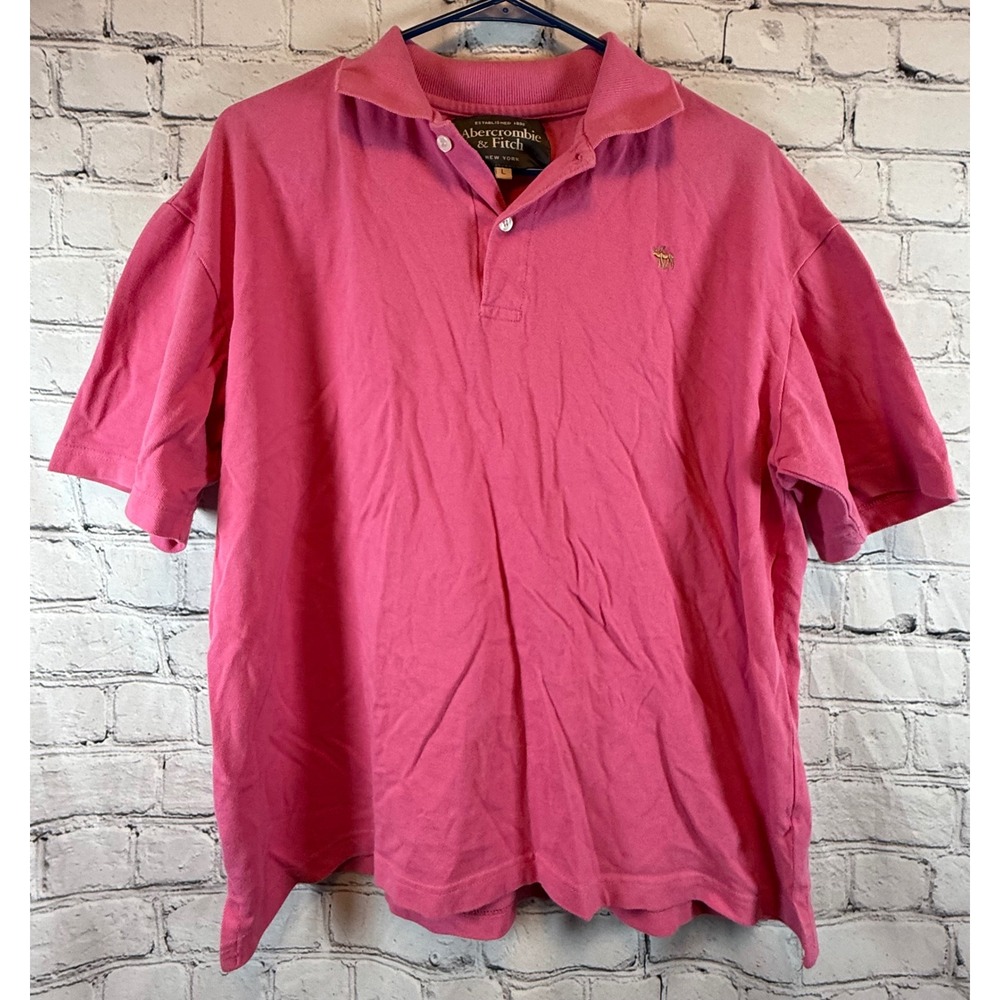Abercrombie‎ & Fitch Mens Polo Shirt Large Pink Short Sleeve Casual Top